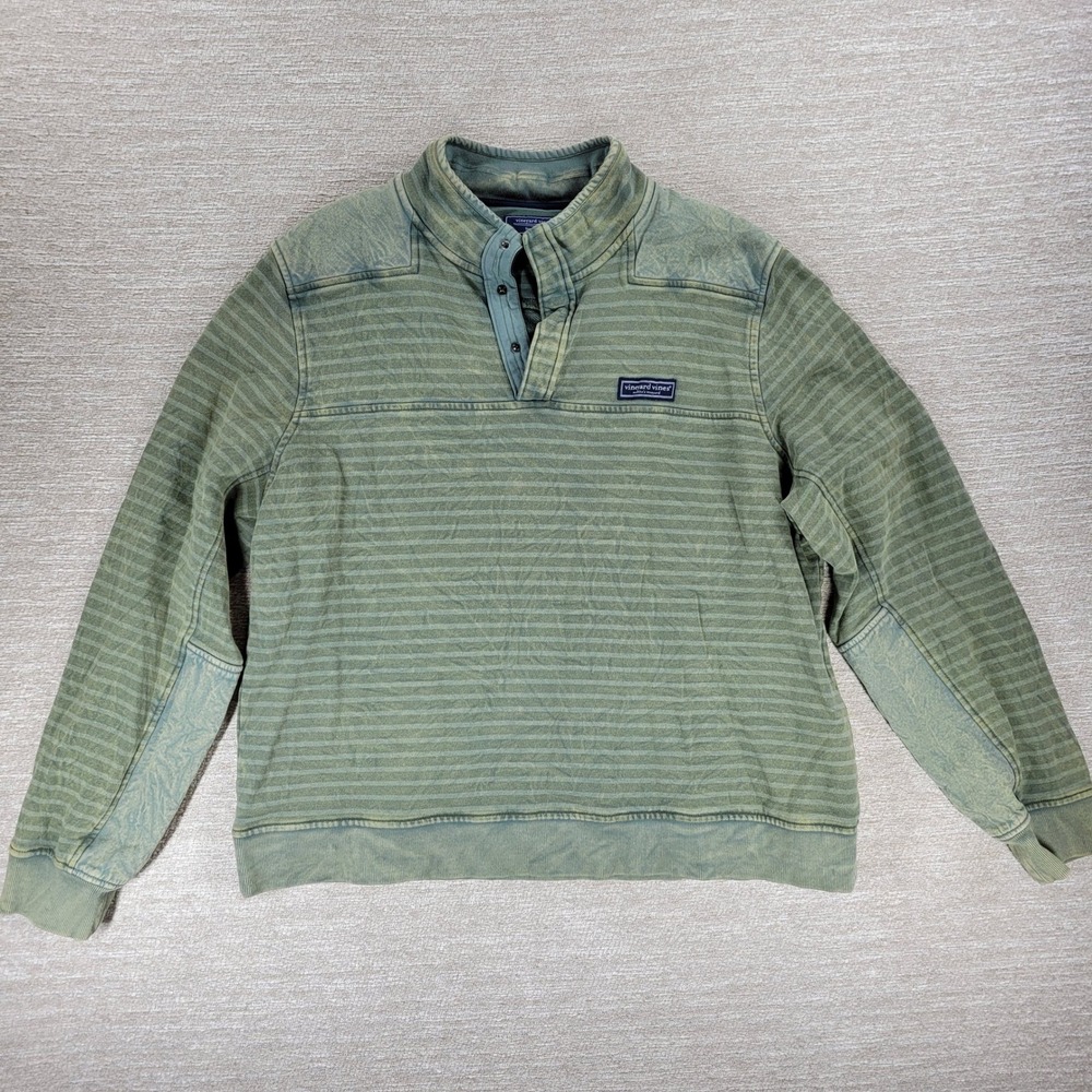 Vineyard Vines Men's Striped Pullover Sweater Green XL Quarter Snap Collar
